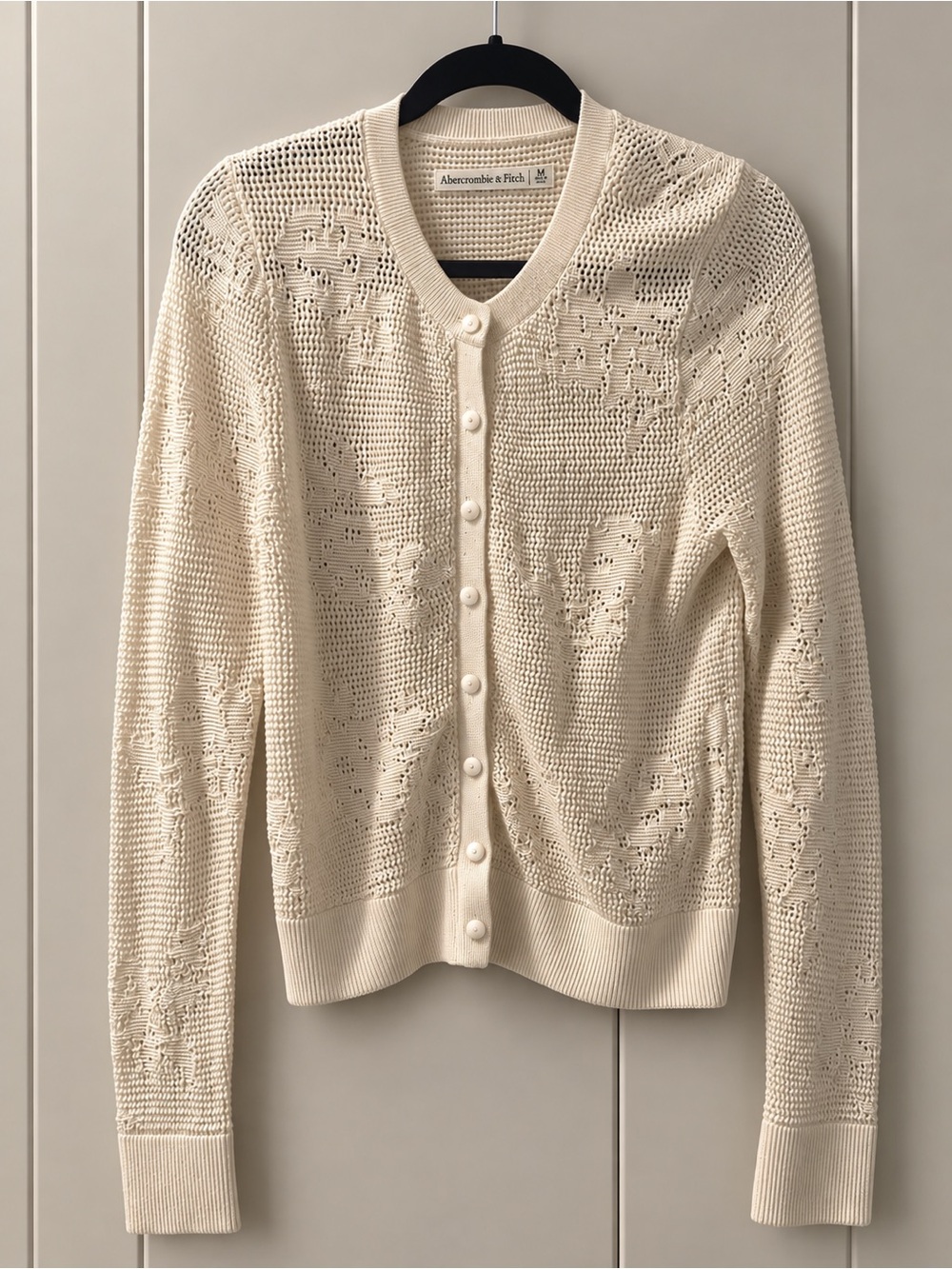 Abercrombie & Fitch Cream Open-Knit Button Cardigan